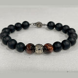 Matte Black Onyx & Burgundy Tiger Eye with Stainless Steel Bead