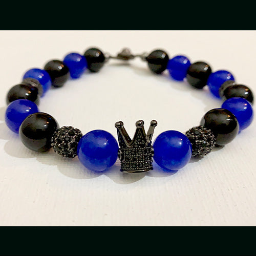 Black Onyx and Blue Jade Crown Bracelet