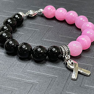 Malaysia Jade & Black Onyx Bracelet-Breast Cancer Awareness