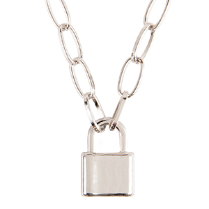 Silver Open Link Lock Pendant & Necklace