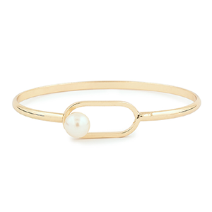 Gold Pearl Bangle With Pearl Enclosure