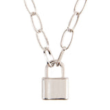 Silver Open Link Chain With Lock Pendant