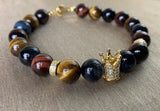 Multi-Color Tiger Eye Crown Bracelet